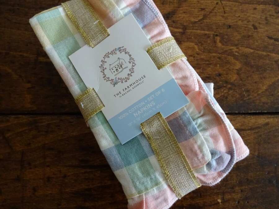 THE FARMHOUSE 6PC PASTEL CHECK Ruffled EASTER SPRING NAPKINS Rachel Ashwell