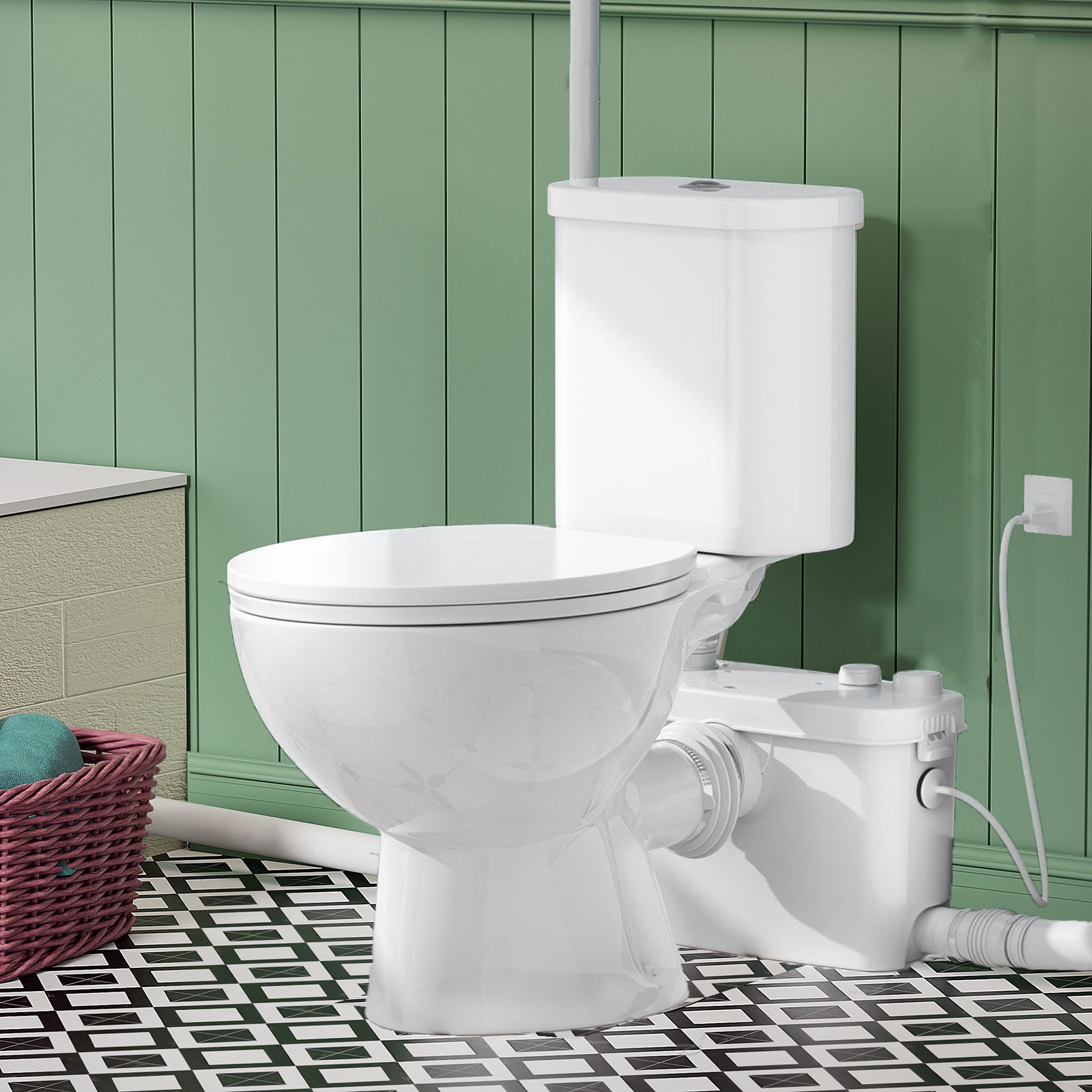 Macerating Toilet System with 500W Pump Upflush Dual Flush Toilet for Basement