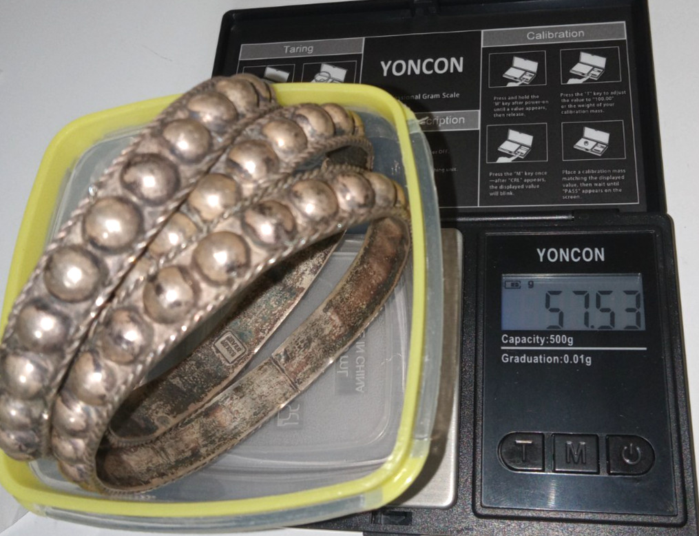 *LOT 3 ANTIQUE VINTAGE STERLING SILVER DOME BANGLE BRACELETS HANDMADE MEXICO 57g