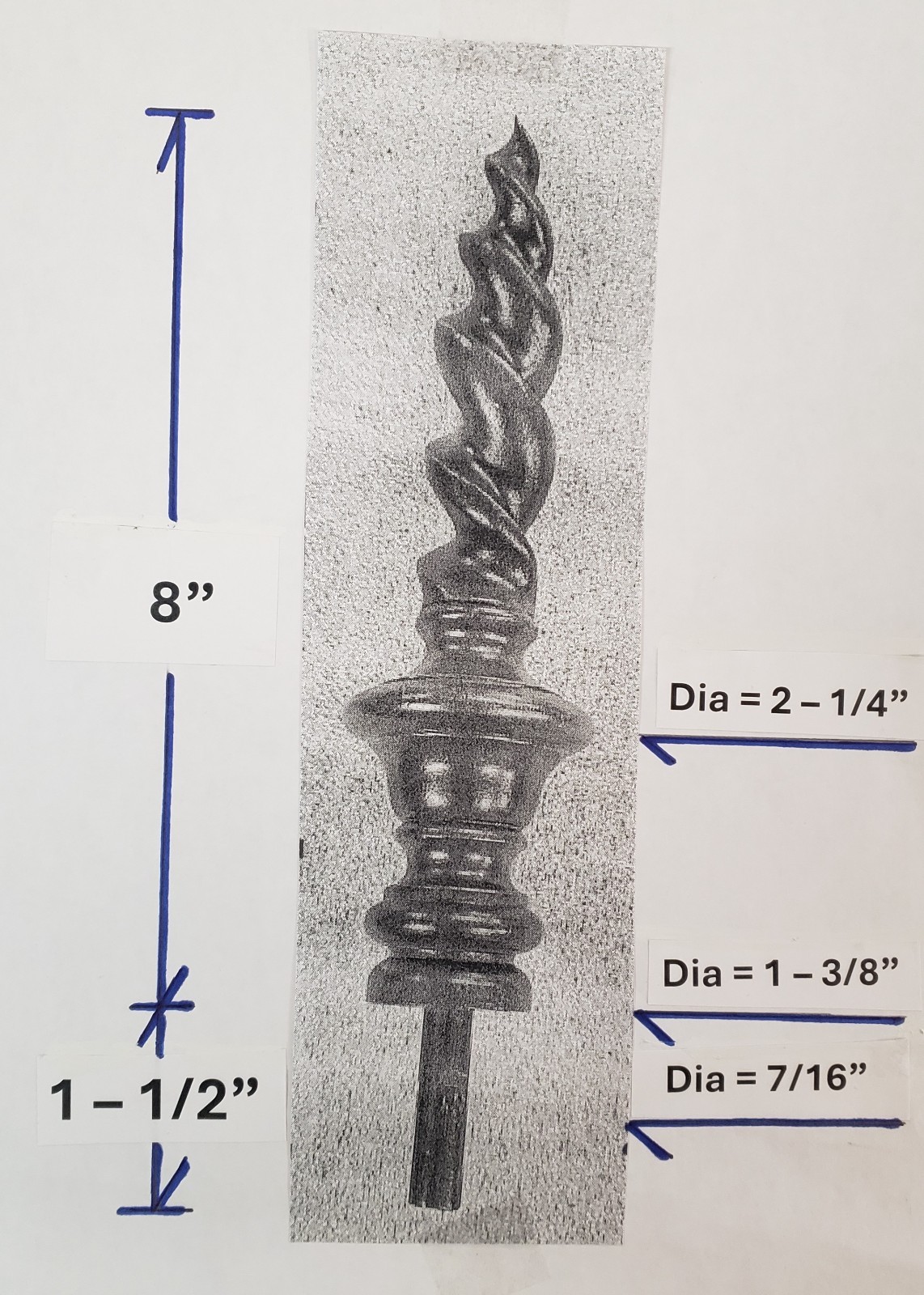 Solid Cherry Flame Finial - Hand Carved