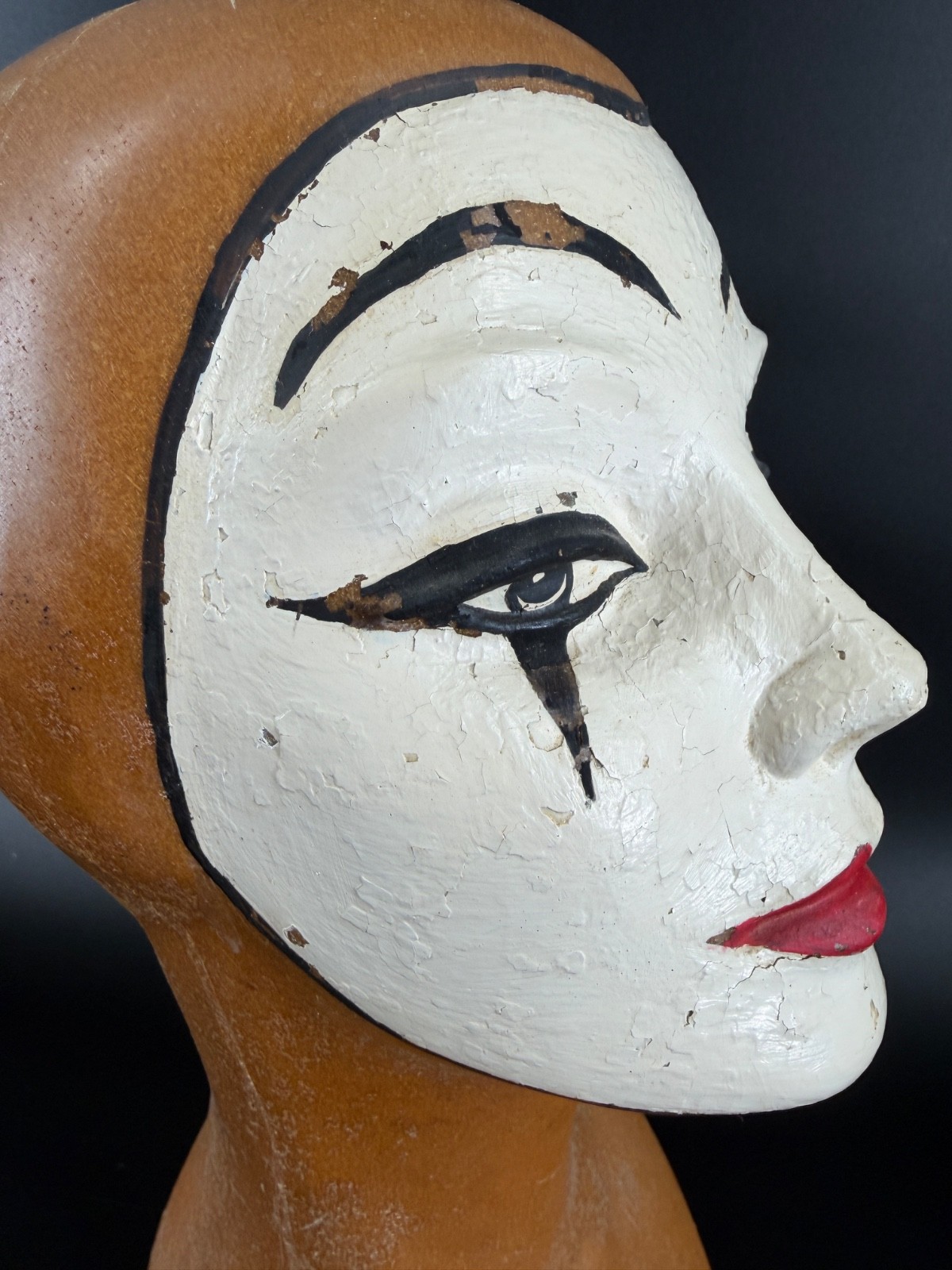 Vintage Plastic Mannequin Head Bust Pierrot Mime Wig Hat Display Dopamine Decor