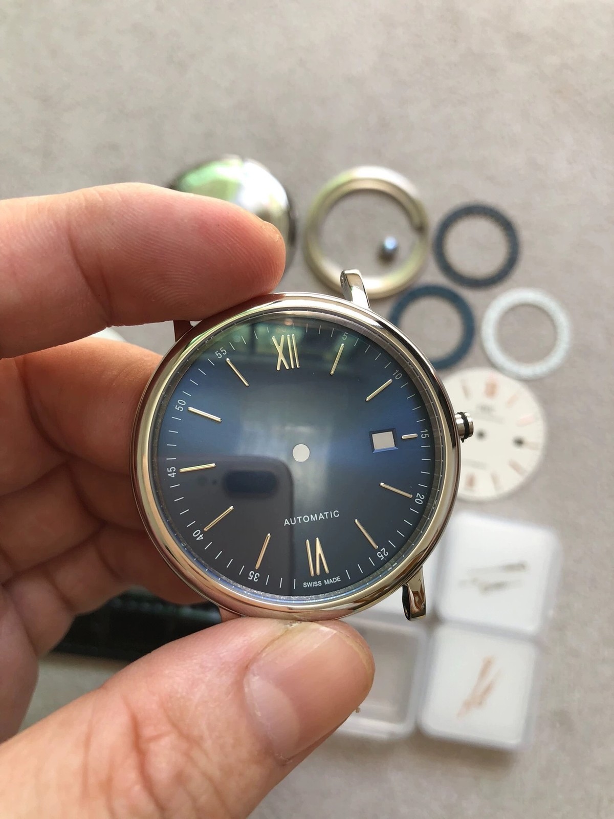 DIY SET for IWC 2824 watch case+Dial+Hands+Leather watch strap 40mm