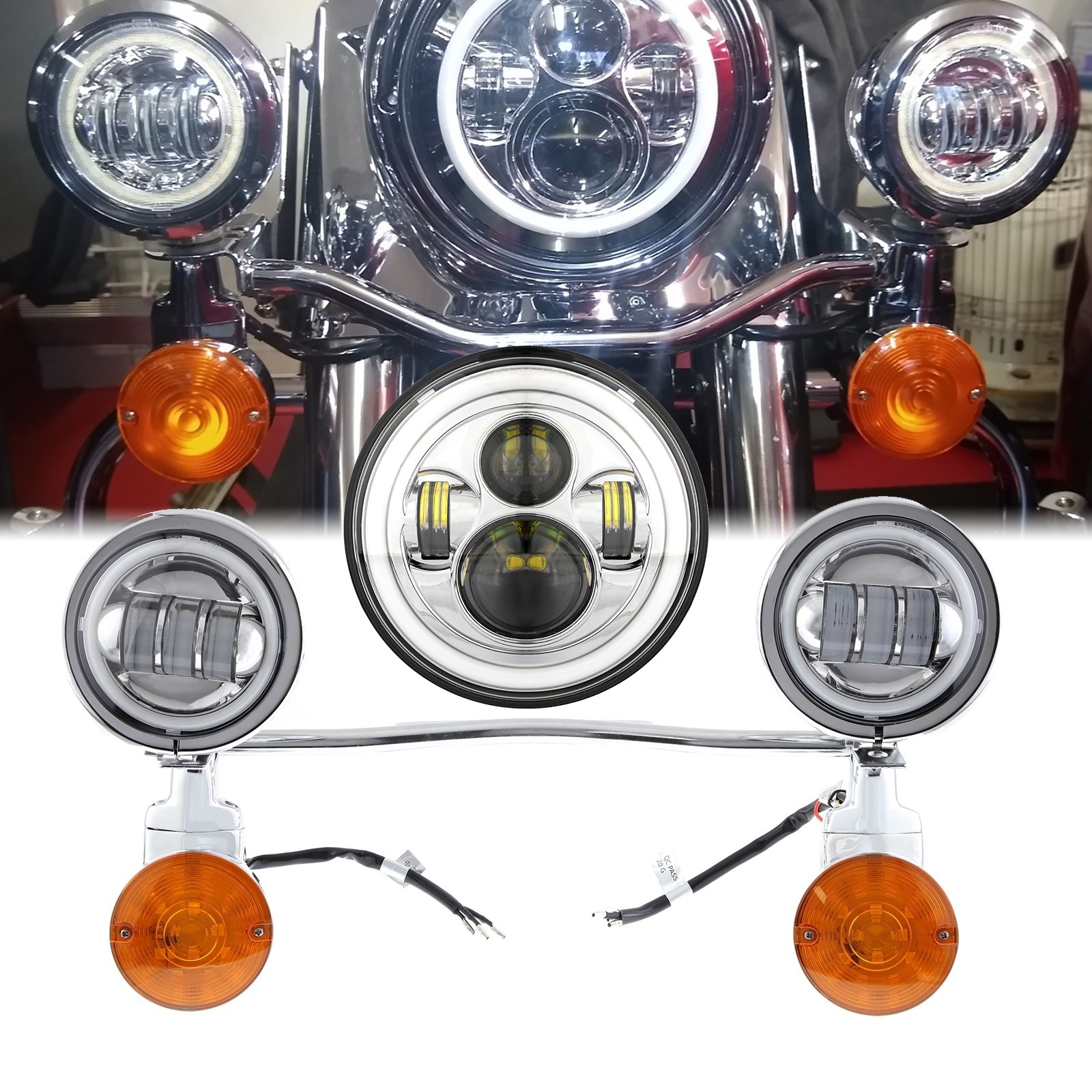 7" LED Headlight + Passing Lights Bar For Honda VTX1300C VTX1800C VTX 1800 N