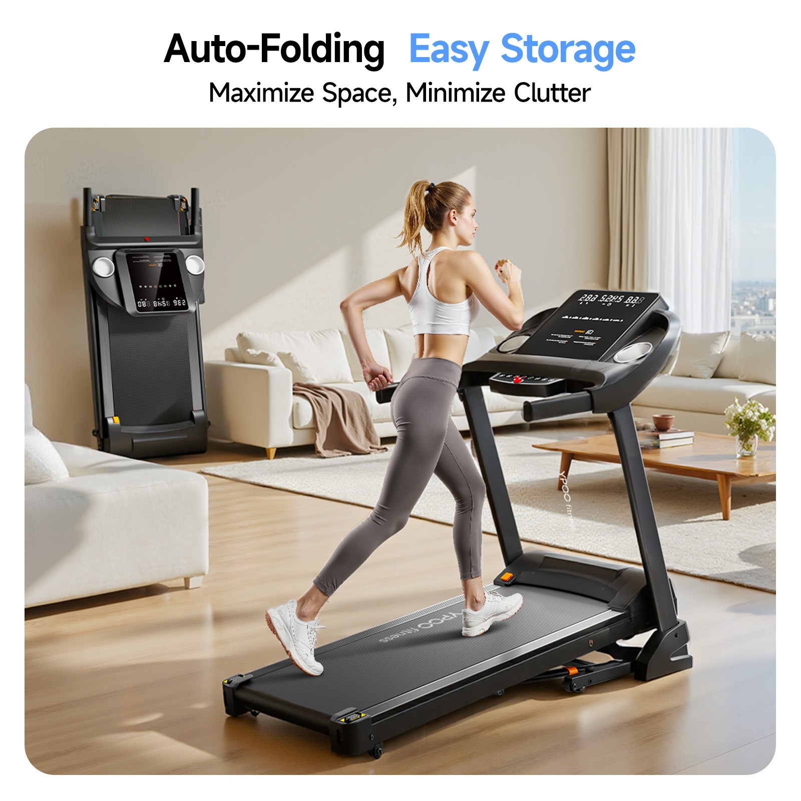 YPOO Treadmill with 0-15% Auto Foldable Treadmill for Home 8.0 MPH Treadmill