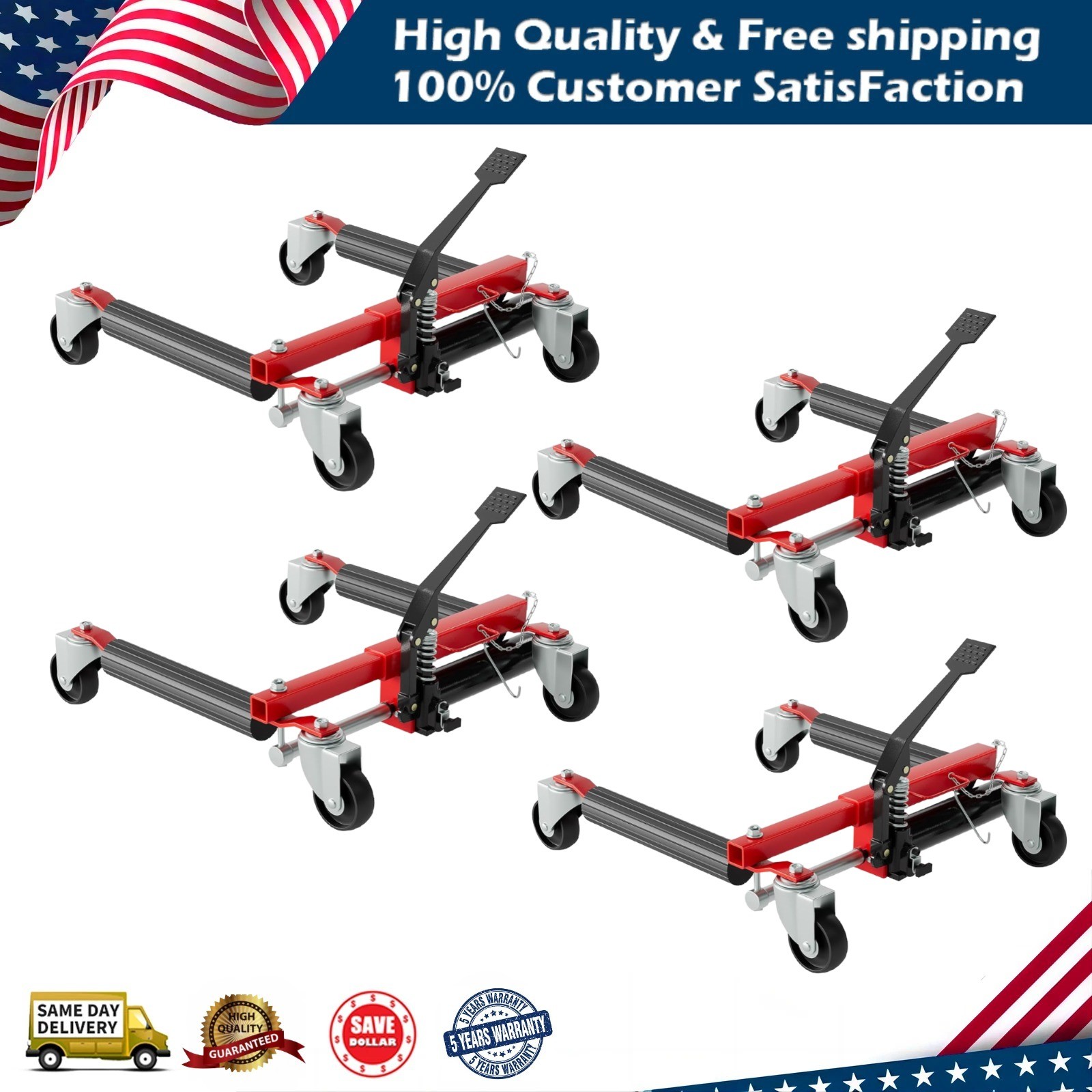 4PCS Hydraulic Car Wheel Dolly 3000LBS Vehicle Dollies with Foot Pedal Moving