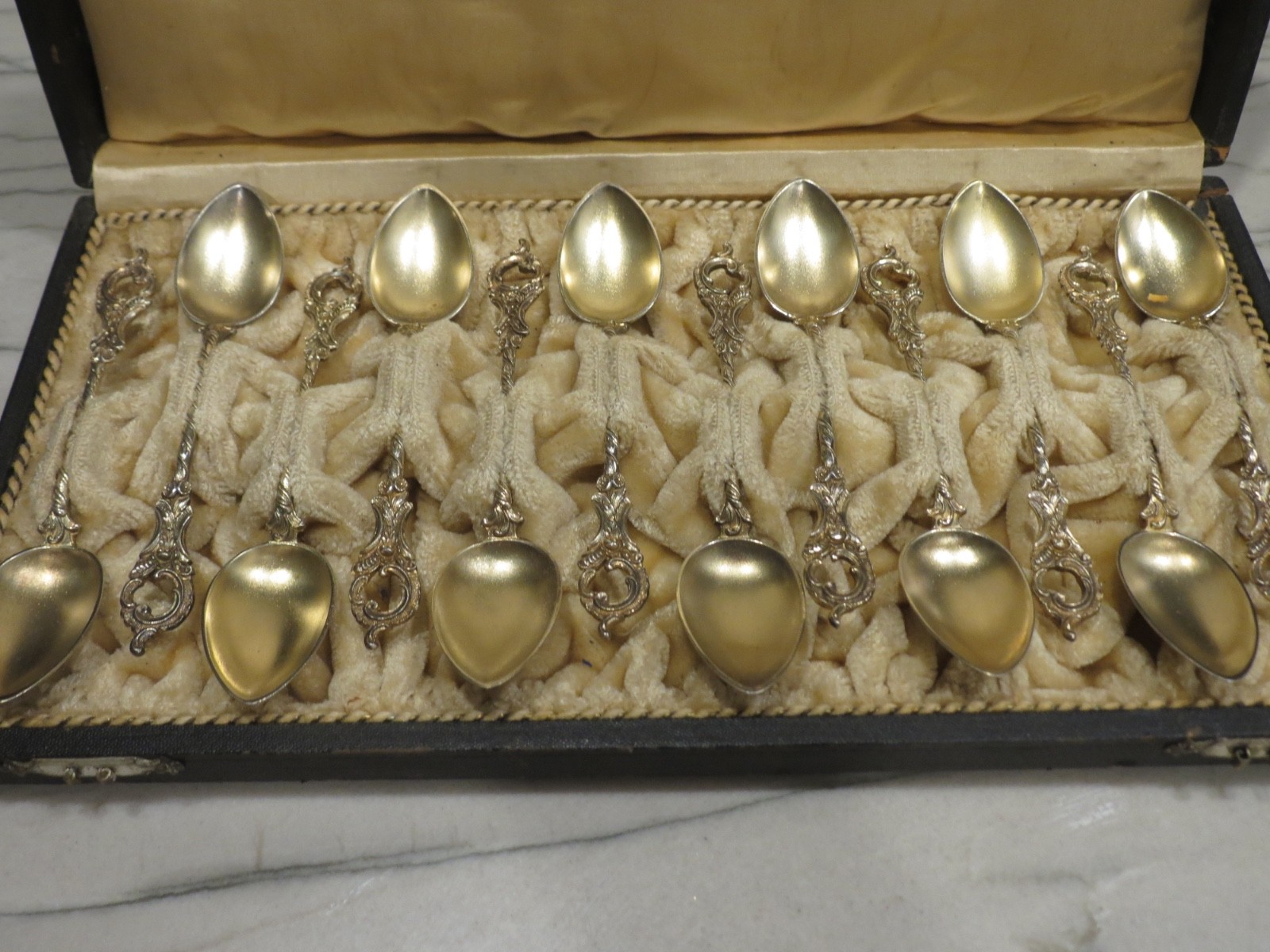 German Gilt 800 Silver 12 Demitasse Spoons Set no monograms
