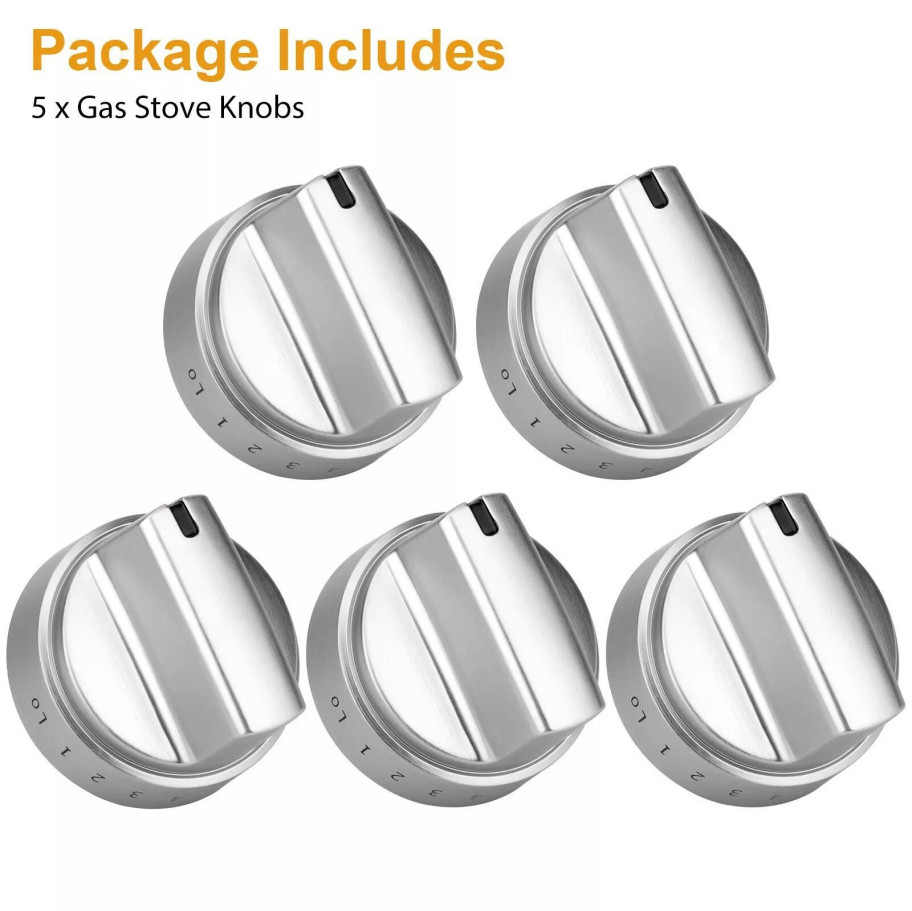 5 Pack Stainless Steel Look Control Knob Kits For GE Gas Range Stove WB03X24818