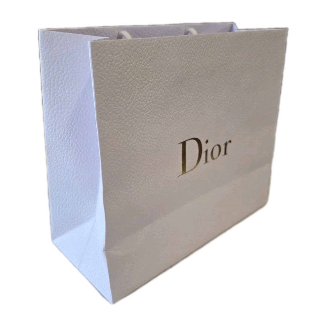 Dior White Luxury Shopping Gift Bag Gold Logo Rope Handles Authentic