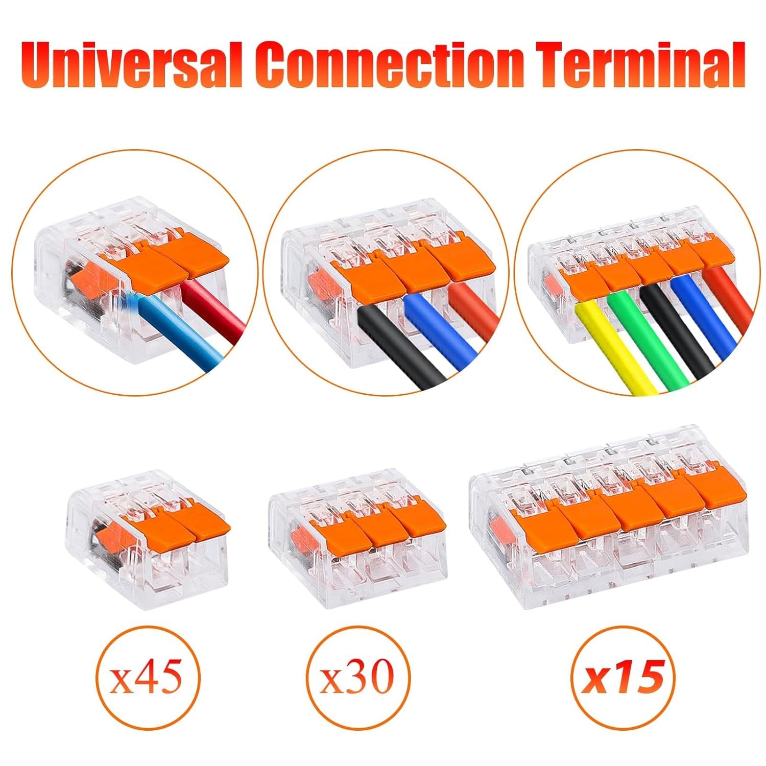 90Pcs For Wago 221 Lever Nuts Compact Splicing Wire Connectors - 2/3/5 Terminal