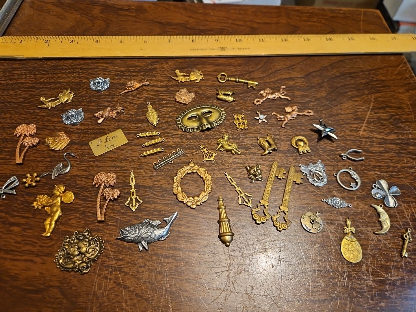 Lot Of 50 Mixed Parts Pcs France Vintage 60s Brass Stampings Findings Jewelry