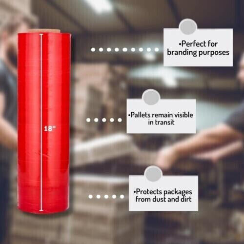 1 Roll 18" x 1500' (80 Gauge) Bundling Stretch Film Hand Shrink Wrap, Dark Red