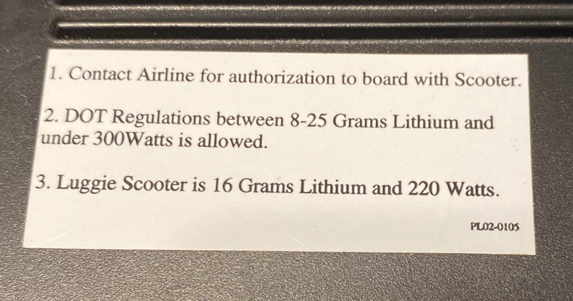 Luggie Mobility Scooter 2)Lithium Battery