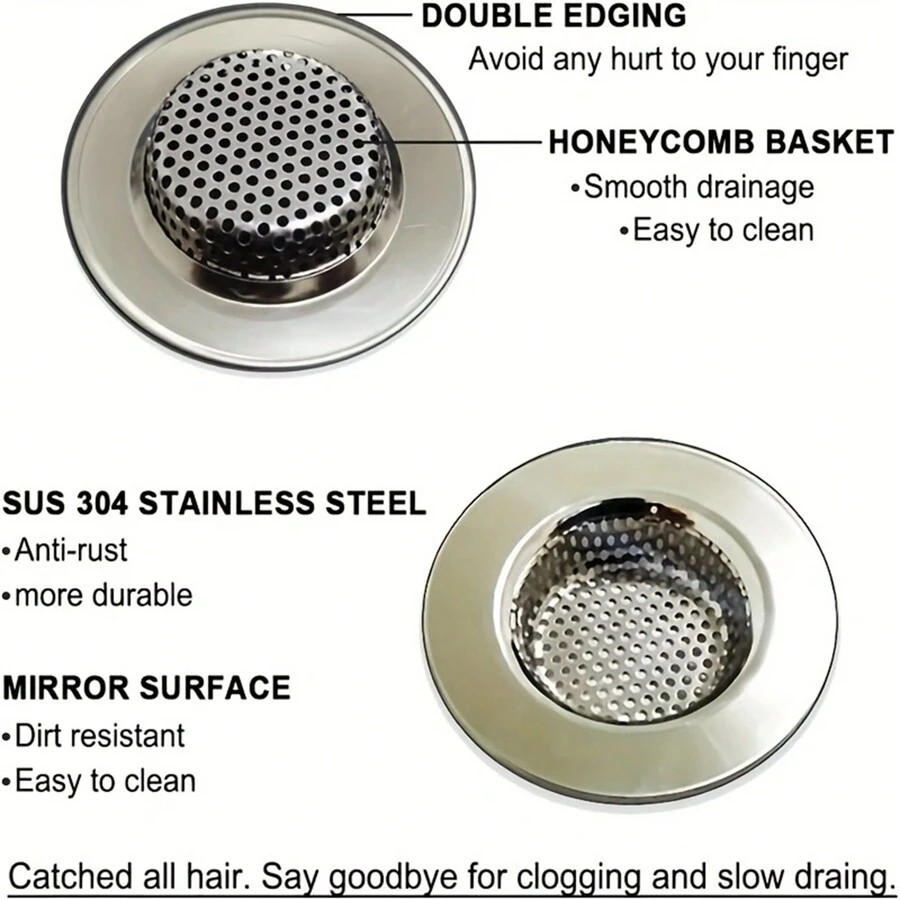2Pc Bathtub Drain Strainer Hair Catcher Stainless Steel Filter Basket 1.65"-3.0"