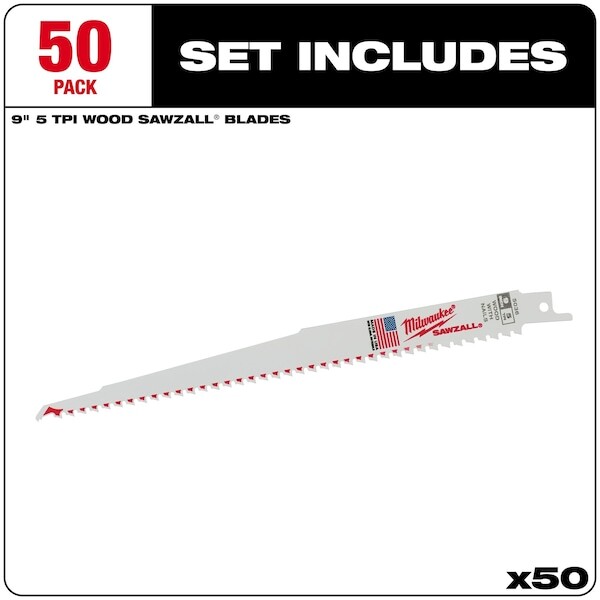 Milwaukee Tool 48-01-6036 9" 5 Tpi Sawzall Blades (50 Pk)