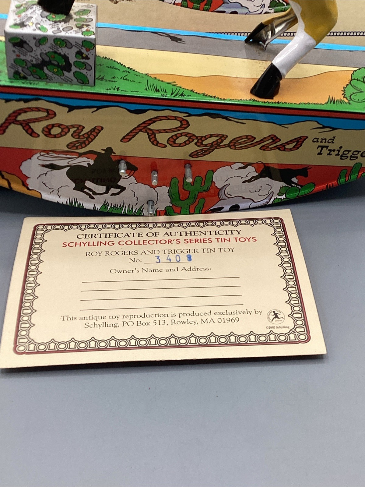 Schylling Vintage Reproduction Roy Rogers & Trigger Tin Wind-Up Toy W/Box