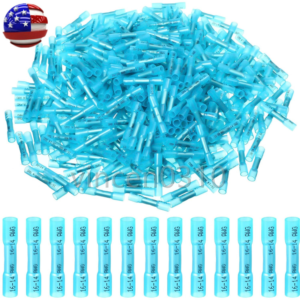 1000Pcs Heat Shrink Waterproof Wire Connectors Blue 14-16AWG Butt Seal Terminals