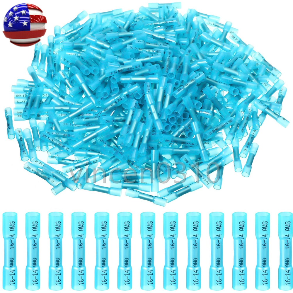 1000Pcs Heat Shrink Waterproof Wire Connectors Blue 14-16AWG Butt Seal Terminals