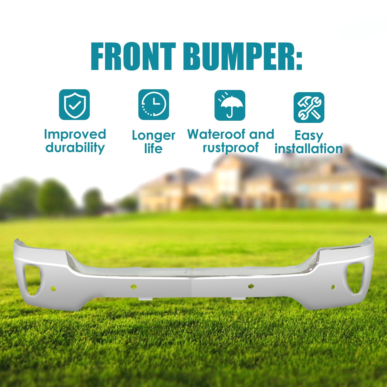 Chrome Steel Front Bumper For 2016-2018 Chevy Silverado 1500 w/Senser Holes