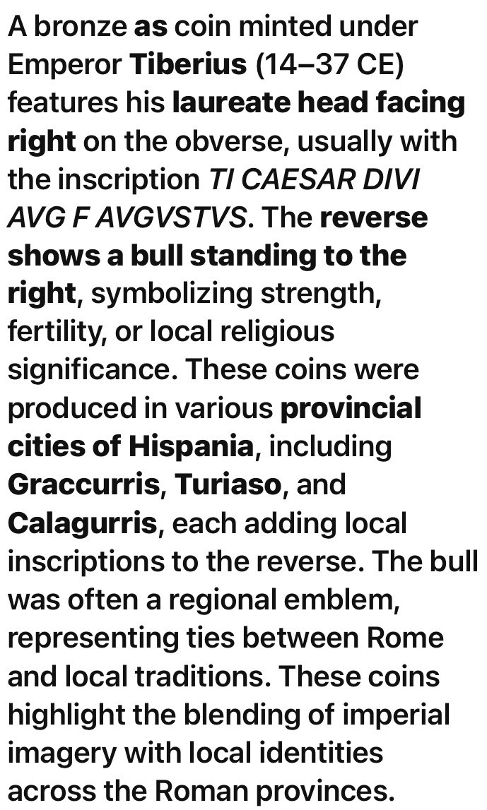 Emperor Tiberius Provincial Roman Coin 14AD-37AD Bull 28mm As Scarce Type