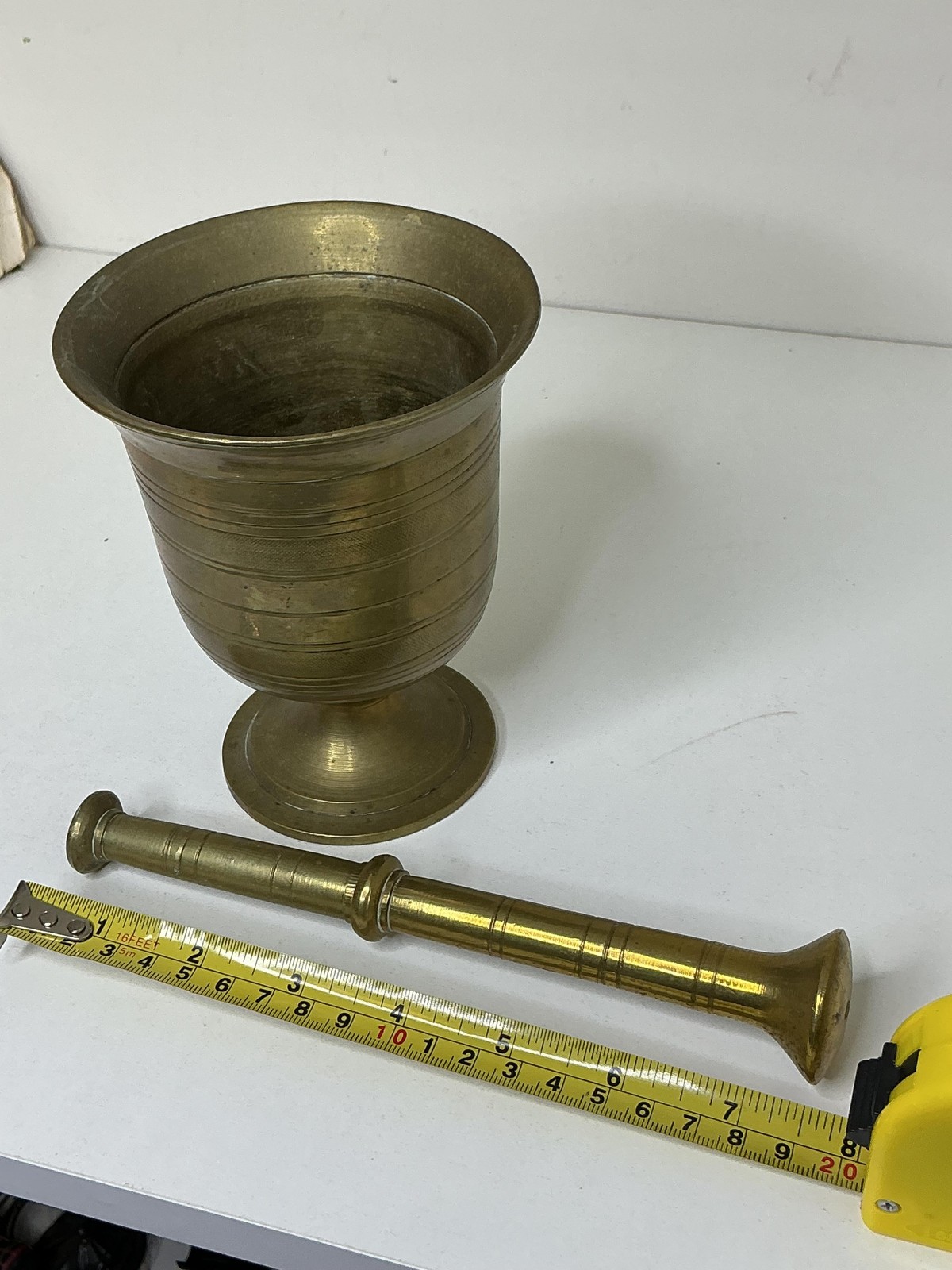 Vintage Solid Brass Mortar And Pestle Tall Footed Cup Apothecary Decor Pharmacy