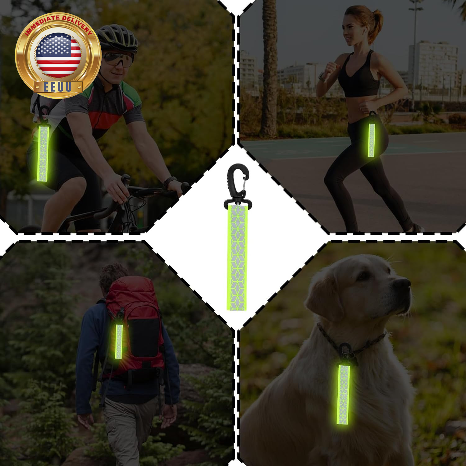 8 Pcs Reflective Straps Green Reflective Backpack Tags Glow in the Dark Keychain