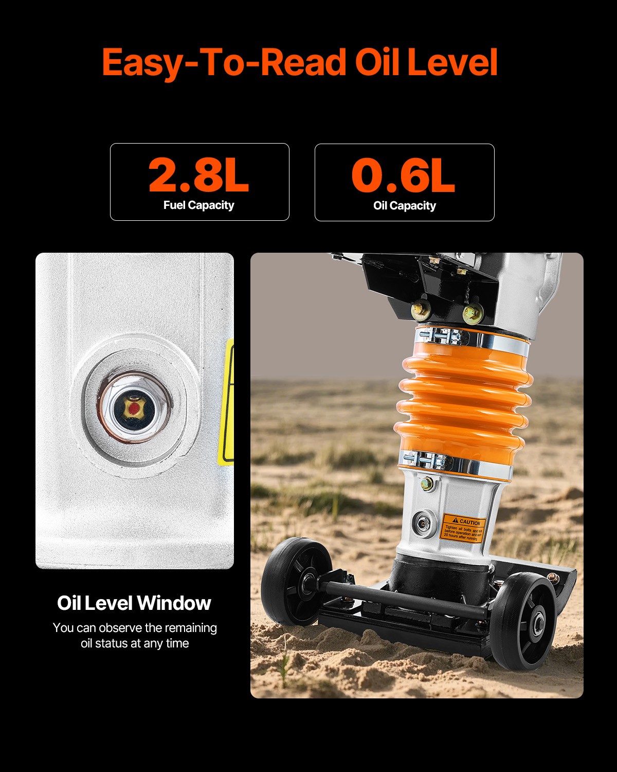 VEVOR 6.5 HP 196cc Jumping Jack Vibratory Rammer Tamper Compactor Fuel Power