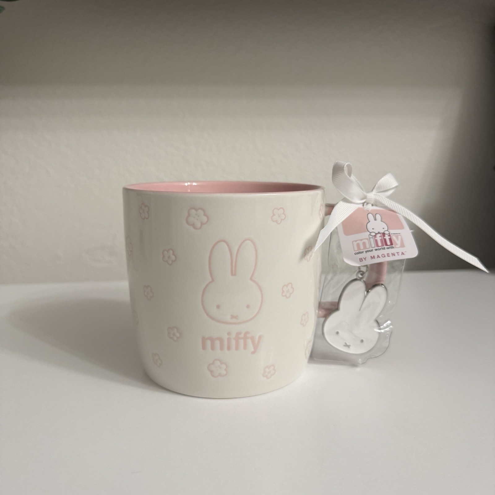 Miffy By Magenta Cherry Blossom White Pastel Pink Sakura Ceramic Mug w/ Keychain