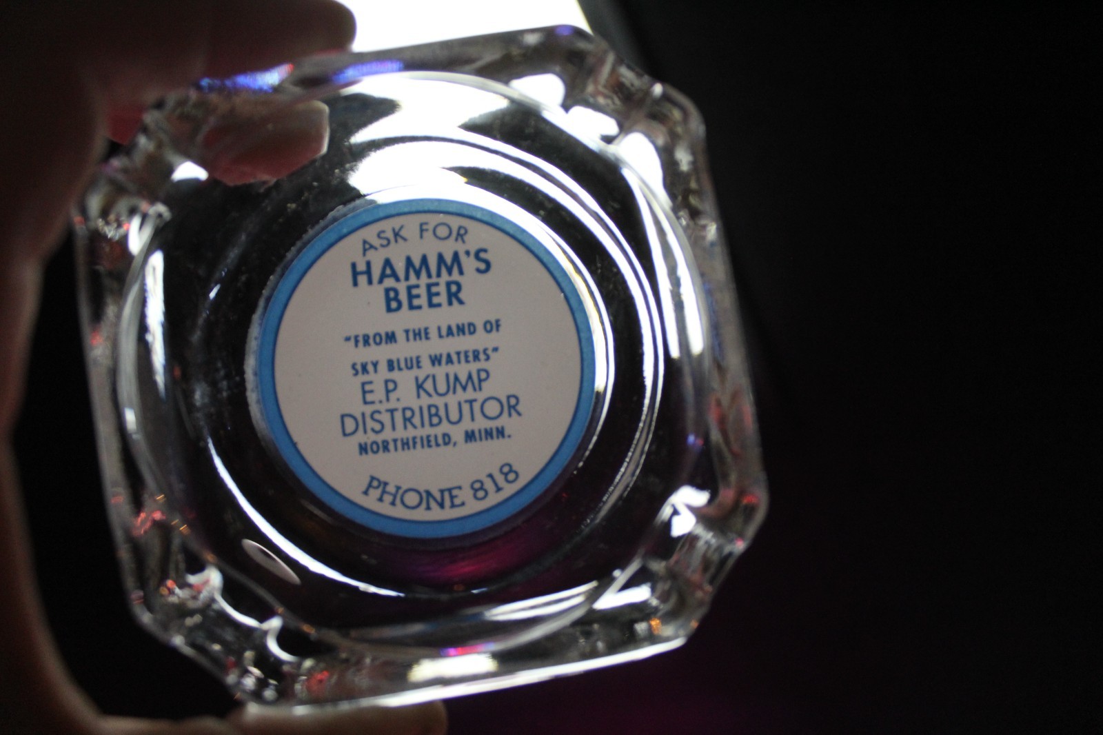 SCARCE 1950s HAMM'S BEER GLASS BAR ASHTRAY KUMP DRINK NORTHFIELD MINNESOTA BREW
