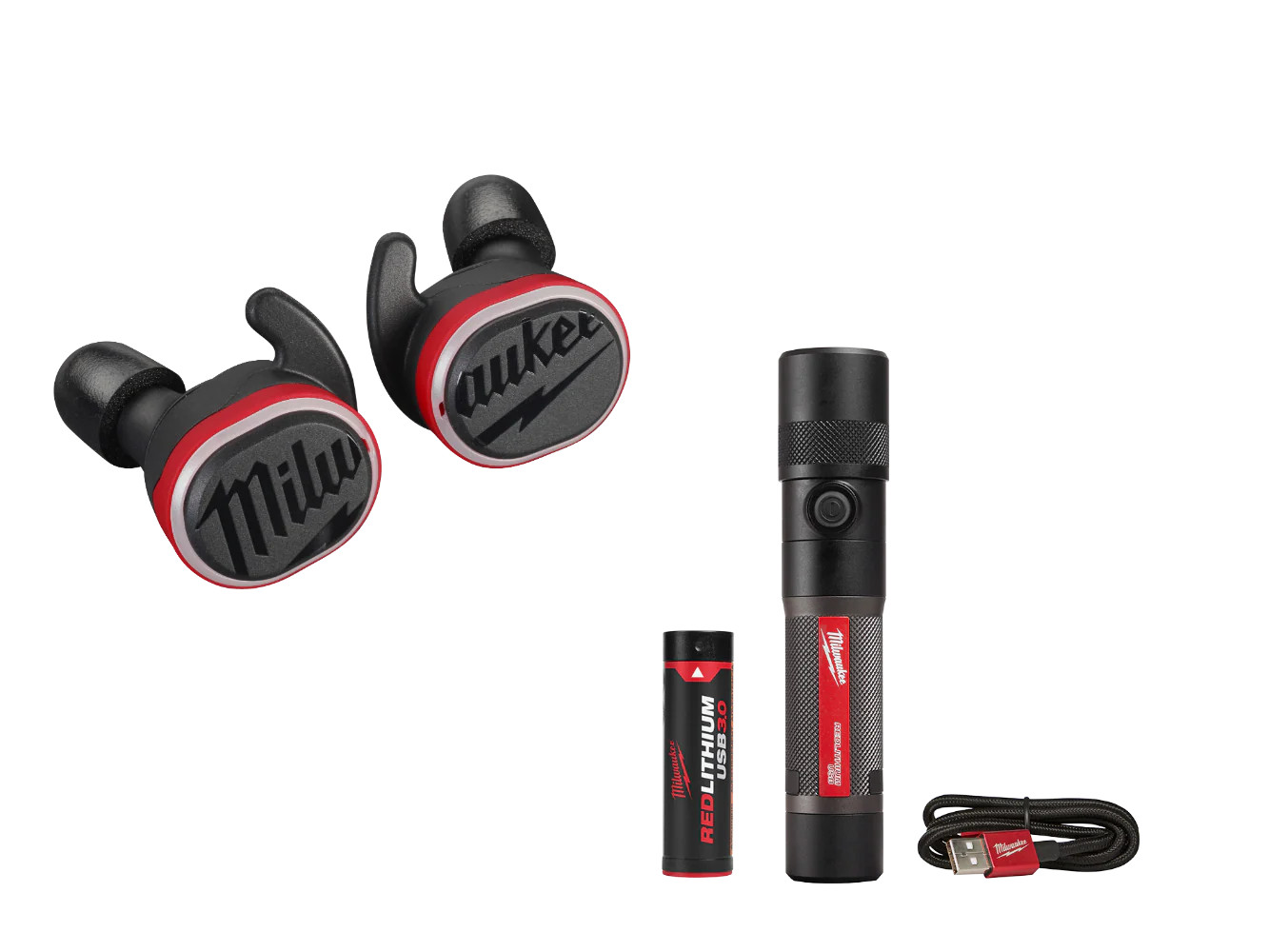 Milwaukee 2191-21FL USB Cordless Jobsite Ear Buds w/ 1100L Flashlight