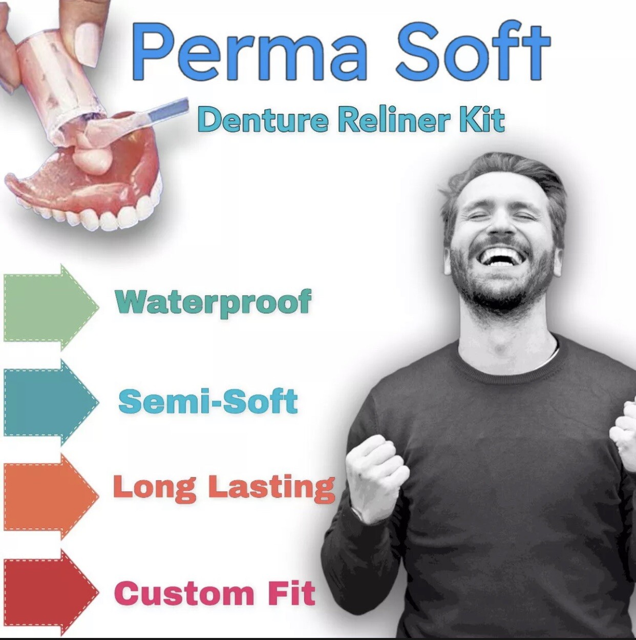 Perma Soft Denture Reliner Kit --1 Kit -Reline for UPPER or LOWER Denture
