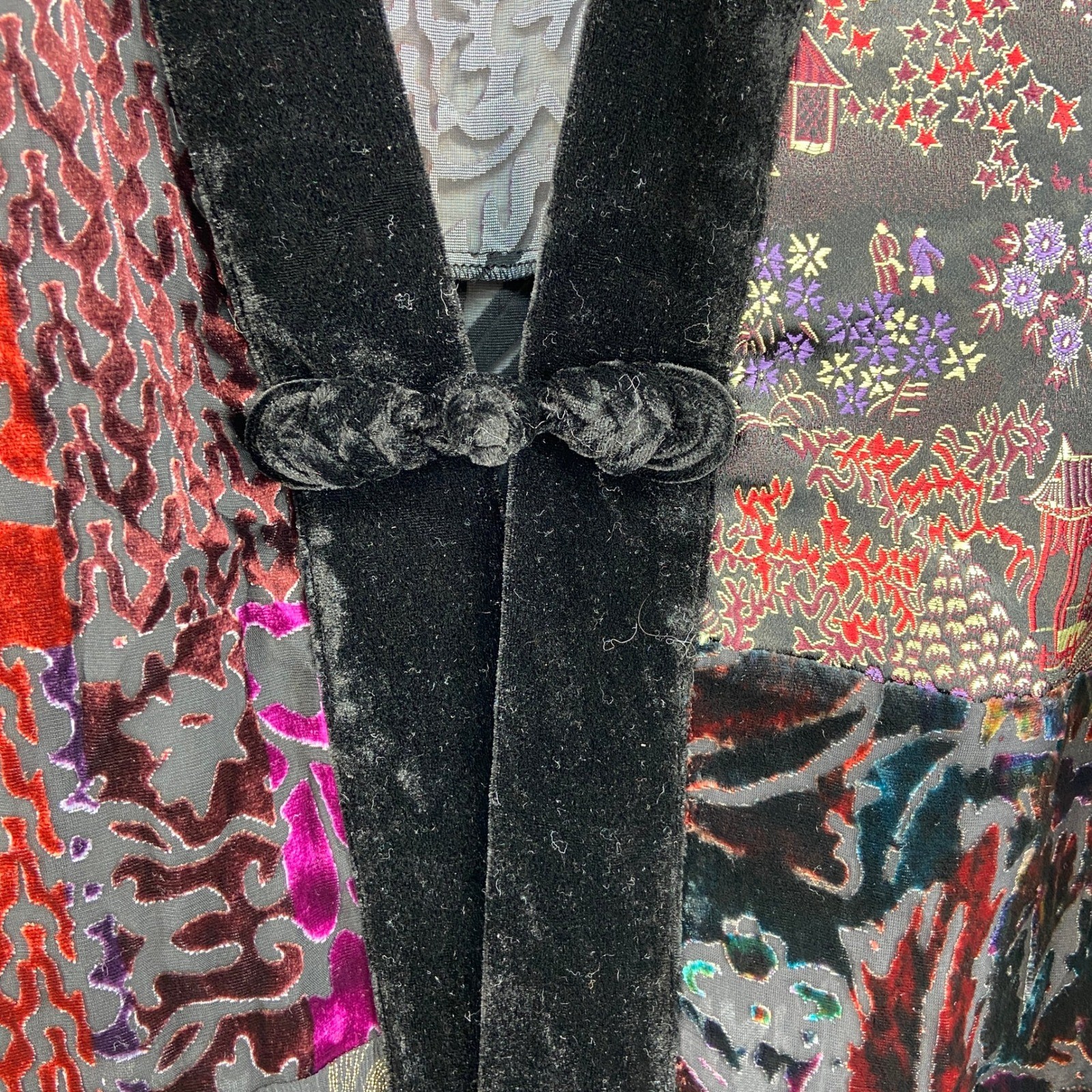 Chicos Patchwork Velvet Burnout Kimono Yukata Jacket Black Floral Womens 3 XL 16