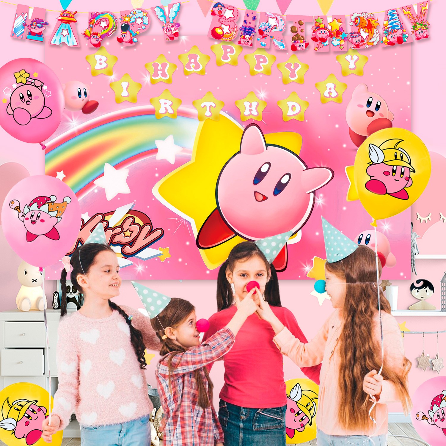 Kirby Star Birthday Party Supplies Pink Kirby Party Decoration Tableware Balloon