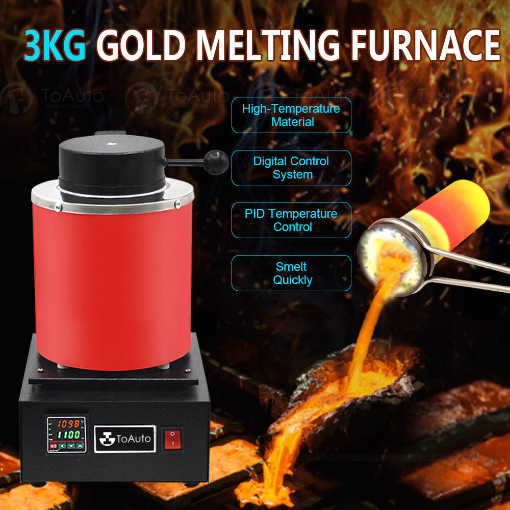 3KG Digital Metal Melting Furnace Jewelry Smelter Kiln Refining Gold Silver 110V