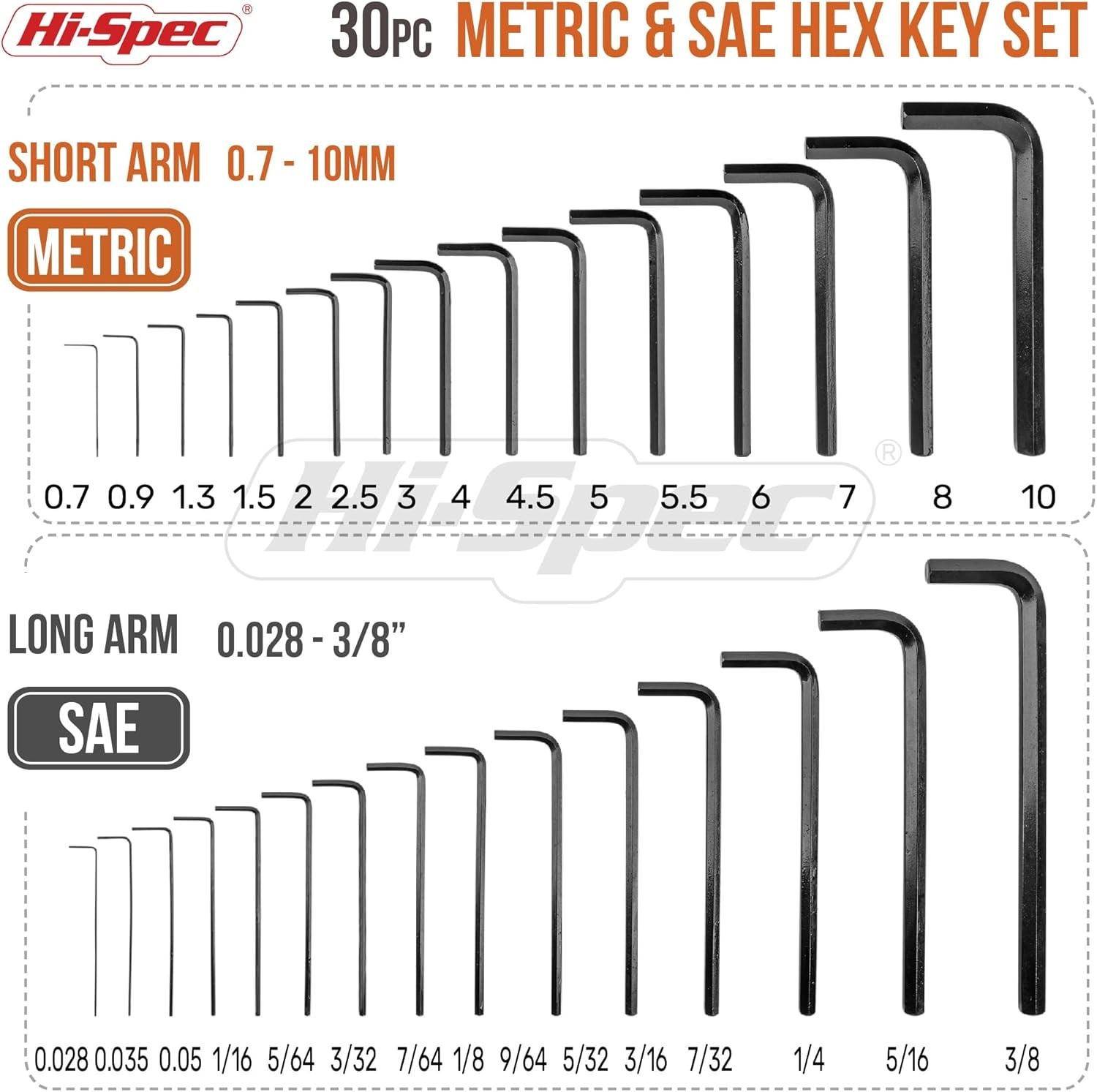 Hi-Spec 30pc SAE and Metric Hex Allen Key Wrench Folding Case Set.