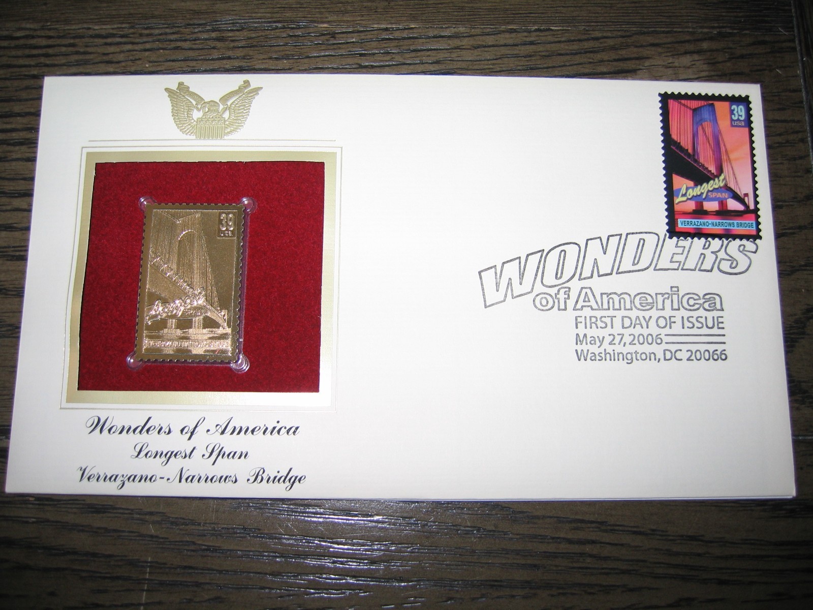 2006 Wonders of America Verrazano Narrows Bridge Replica Span Golden Cover Stamp