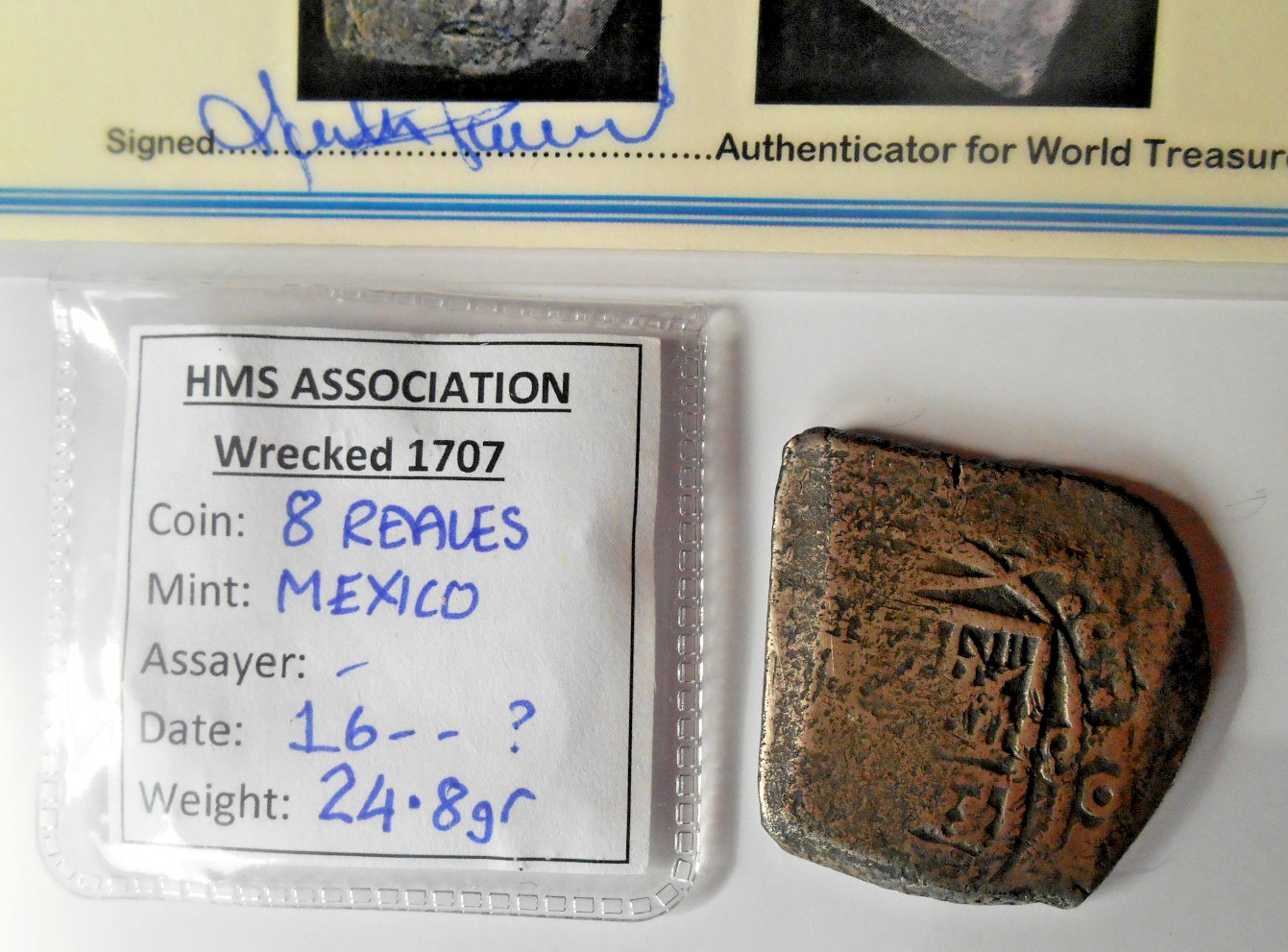 SHIPWRECK treasure 8 REALES coin HMS ASSOCIATION wreck c1679 SILVER COA ship COB