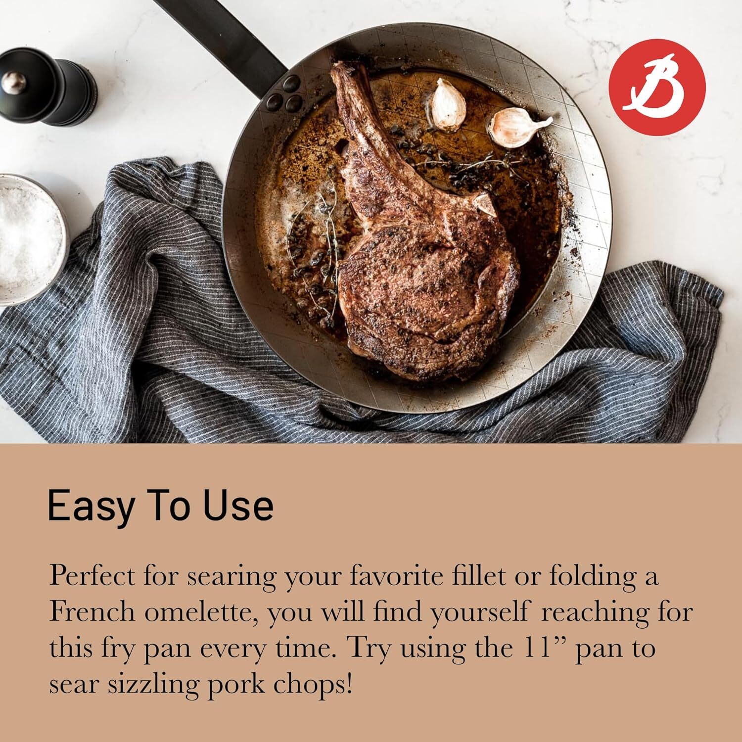 De Buyer 5610.28 Mineral B Round Carbon Steel Fry Pan, 11-Inch, Silver