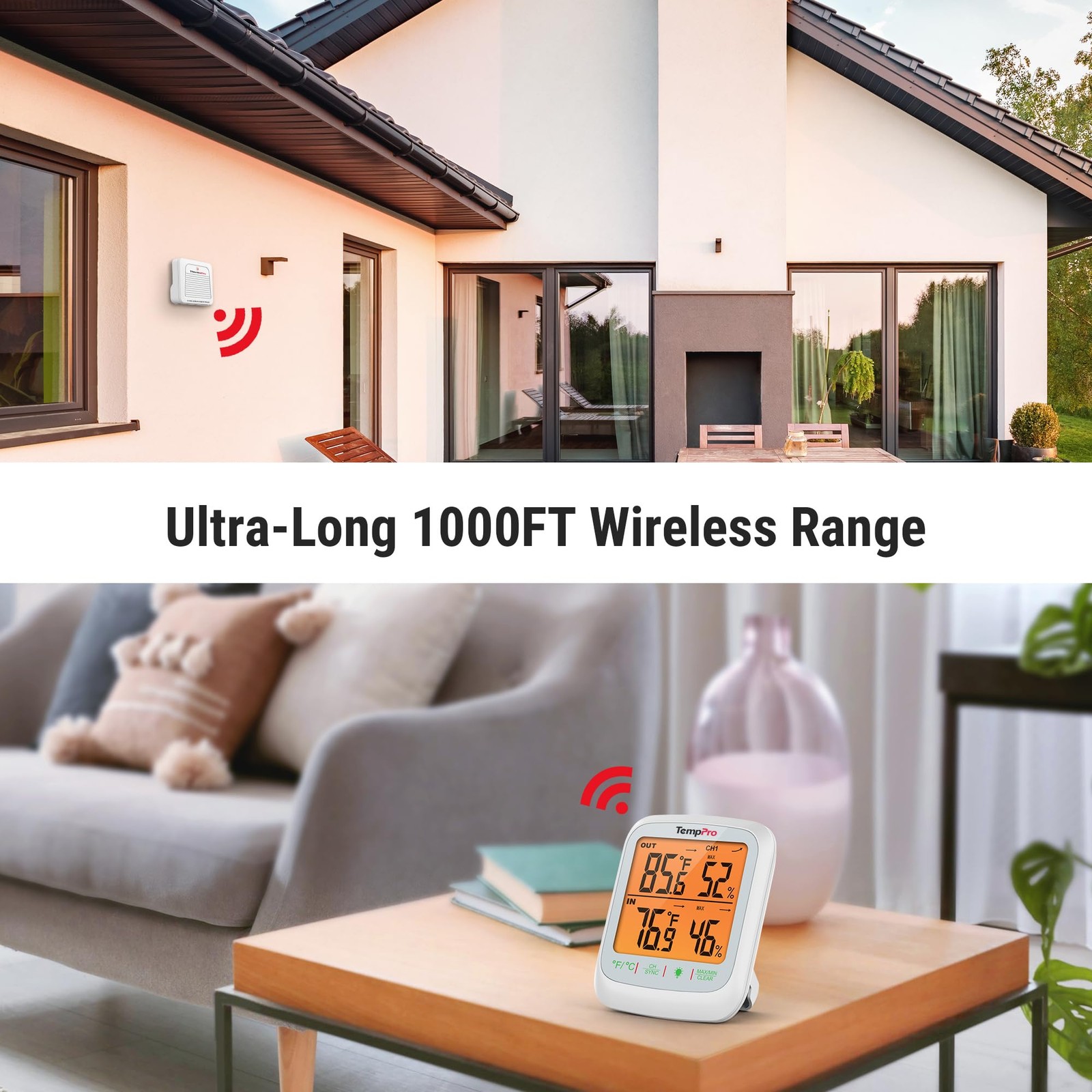 Best ThermoPro TP260B Indoor Outdoor Thermometer Wireless 1000ft/300m Range Pro