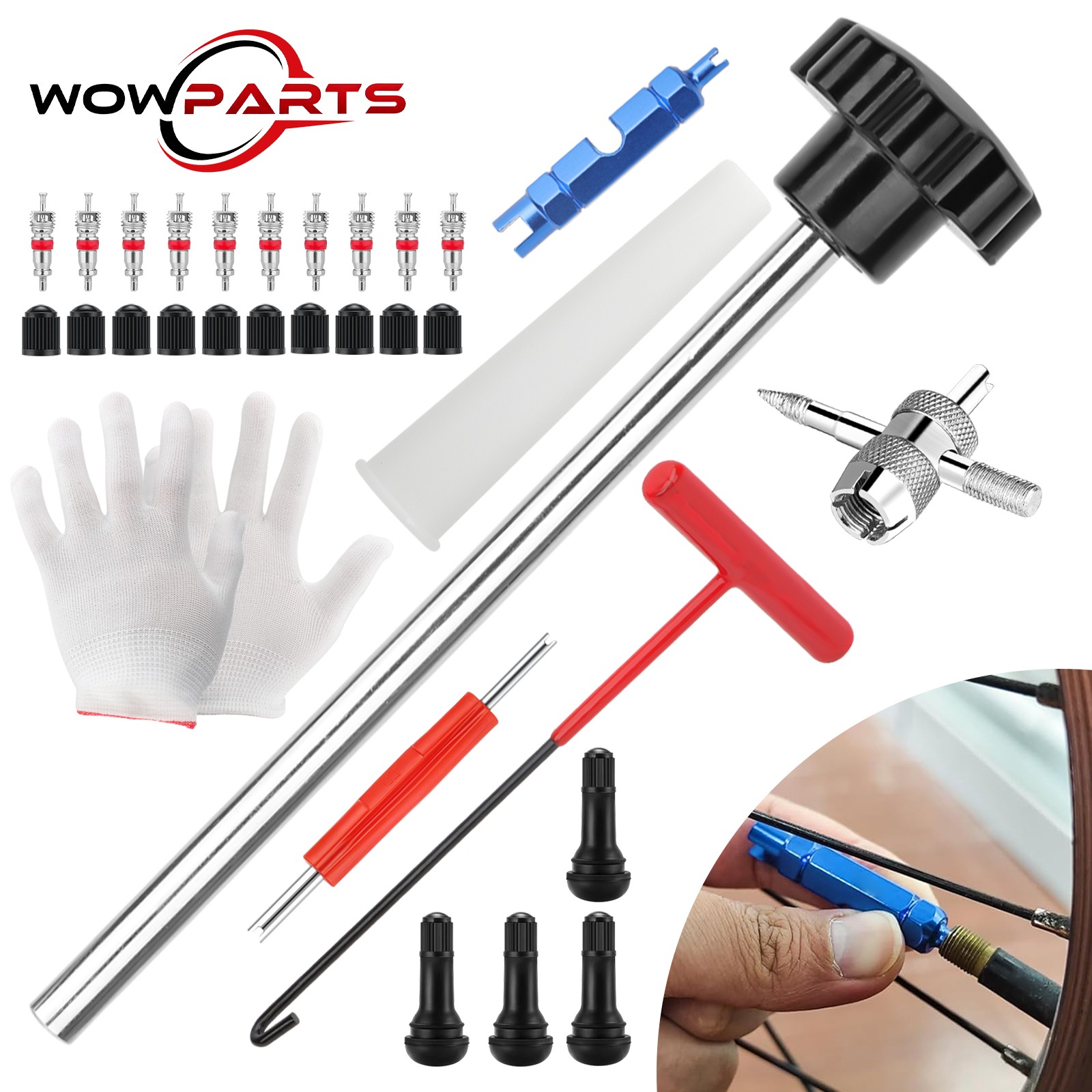 30PCS Quick Change Tire Valve Tool Kit Replacement with 4 TR413 4-Way Valve Tool