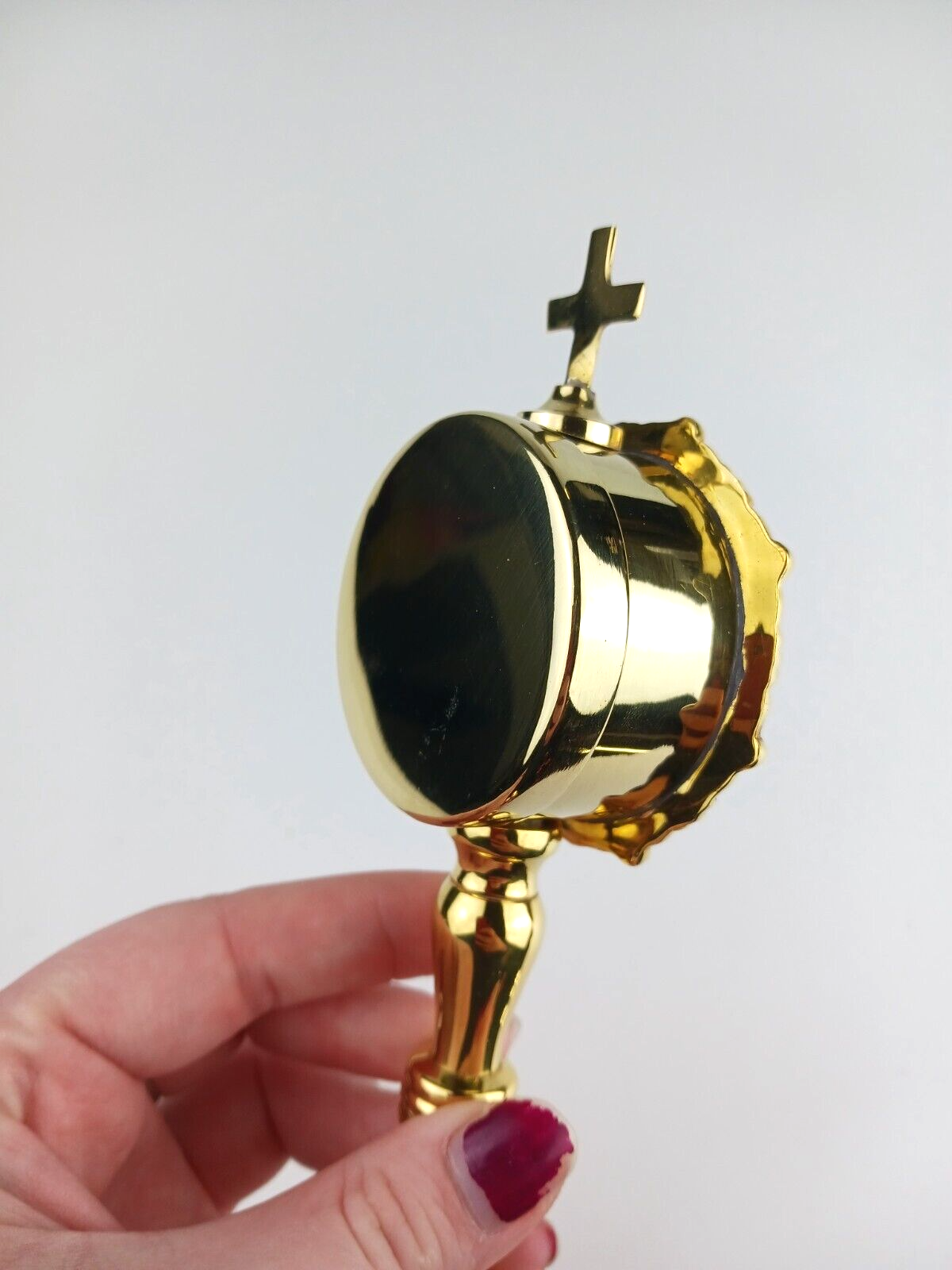 High Polished Brass Personal Reliquary for Catholic Church or Home Use 8 Inch
