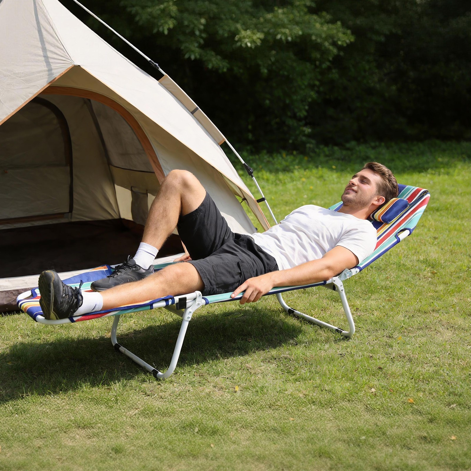 SLSY Folding Camping Cot with Mat & Face/Arm Hole for Adult Sleeping Bed Outdoor