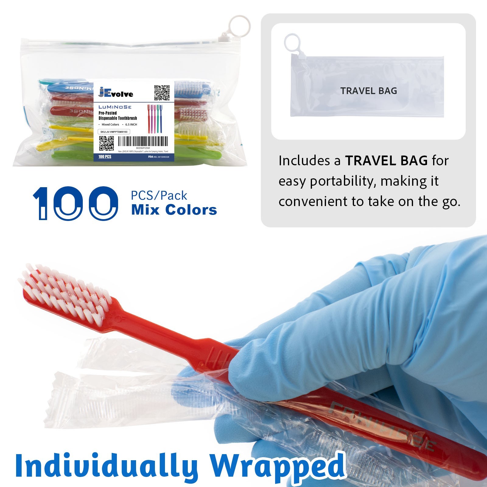 100/ 200PCs Disposable Pre-Pasted Toothbrush Soft Bristle Individually Wrapped