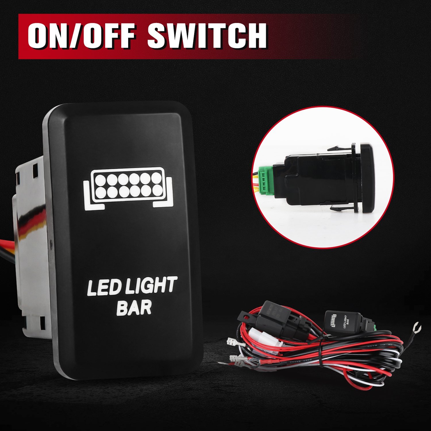 2pcs Universal LED Light Bar Wiring Harness Kits 12V 40A Relay Rocker Switch Kit