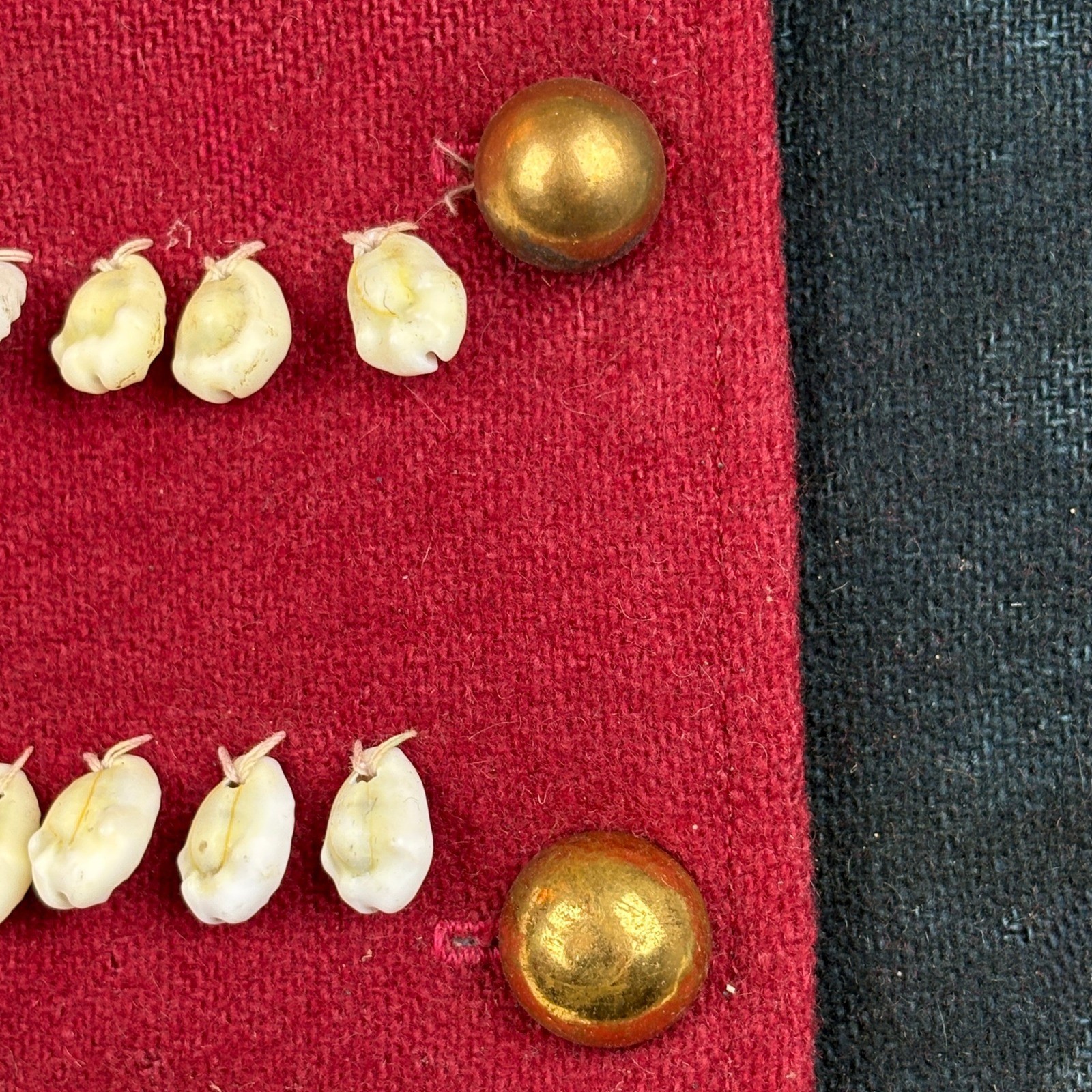 Antique Native American Wool Vest w Old Beaded Detail Cloth Lining Conch Shells