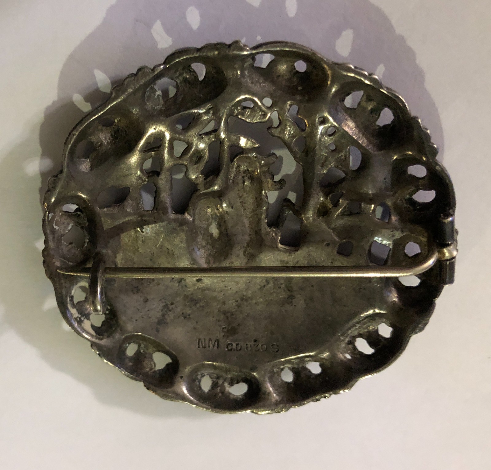 Antique Norwegian / Norway SILVER BROOCH Skier 830 Silver Nørsk Mønster Pin