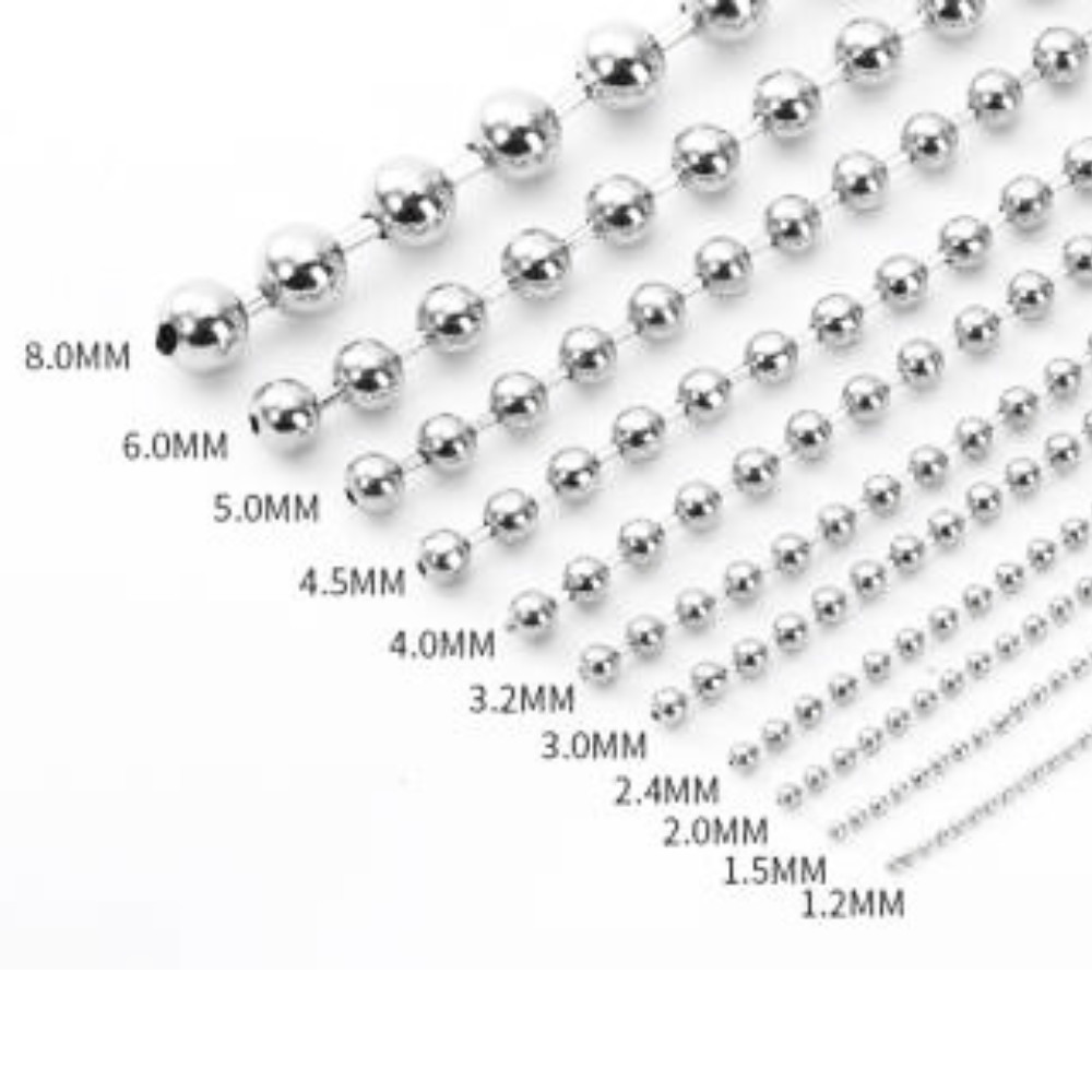 Stainless Steel Ball Chain 16"-40" Dog Tag Bead Necklace 1.5/2/3/4.5mm