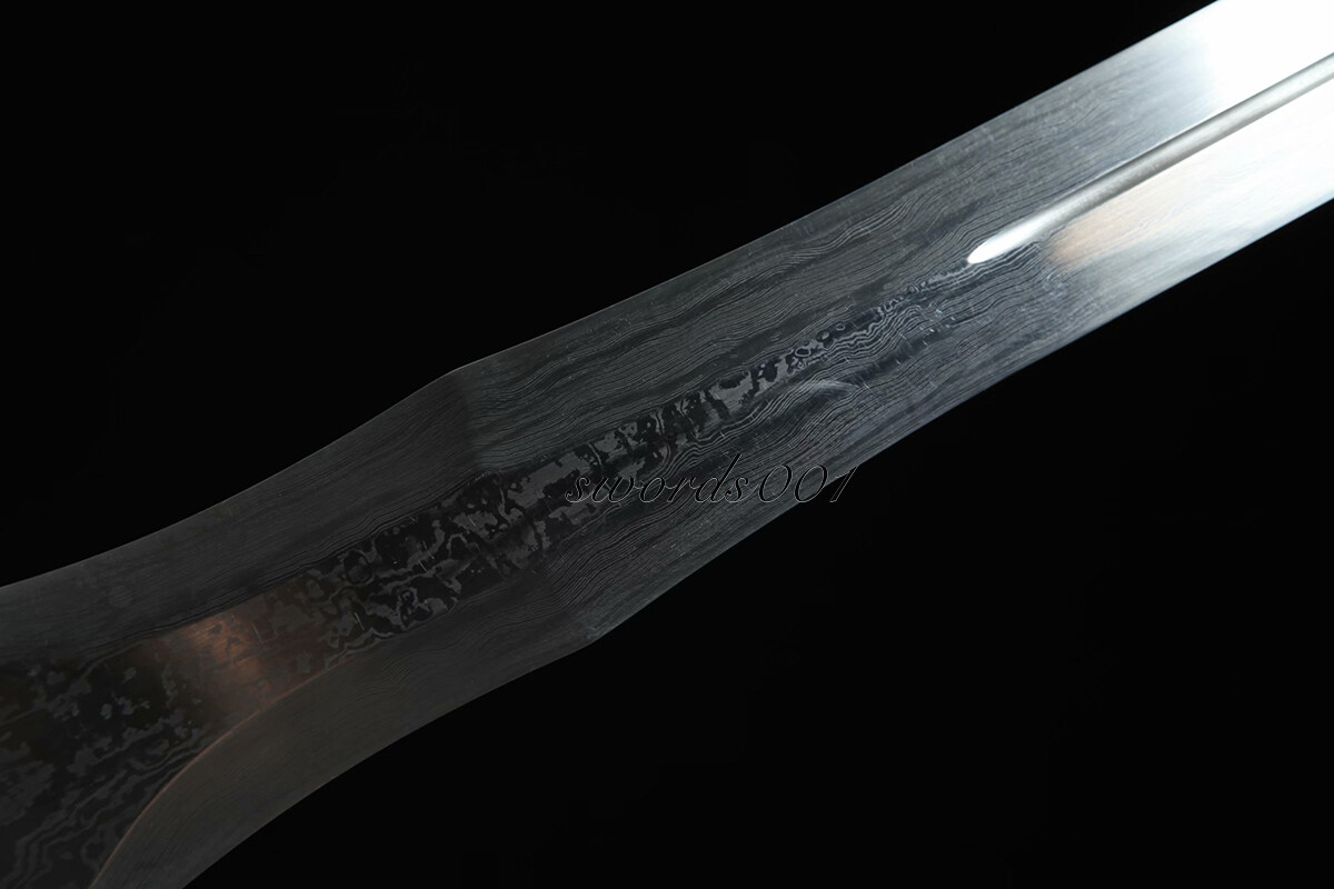 Handmade Brass Handle Short Divine Sword Damascus Steel Blade Leather Sheath