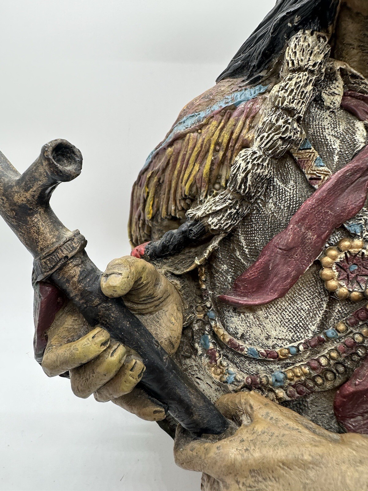 Native American Indian Large Bust Resin Sculpture Hand Painted Very Detailed