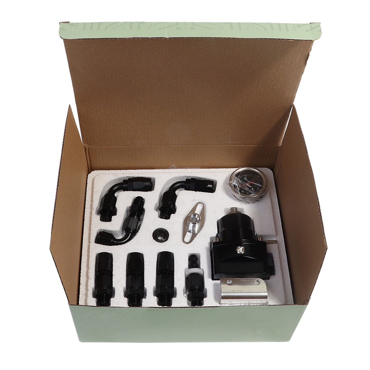 LokoCar Adjustable Fuel Pressure Regulator Kit Oil 0-100psi Gauge -6AN 6AN Black