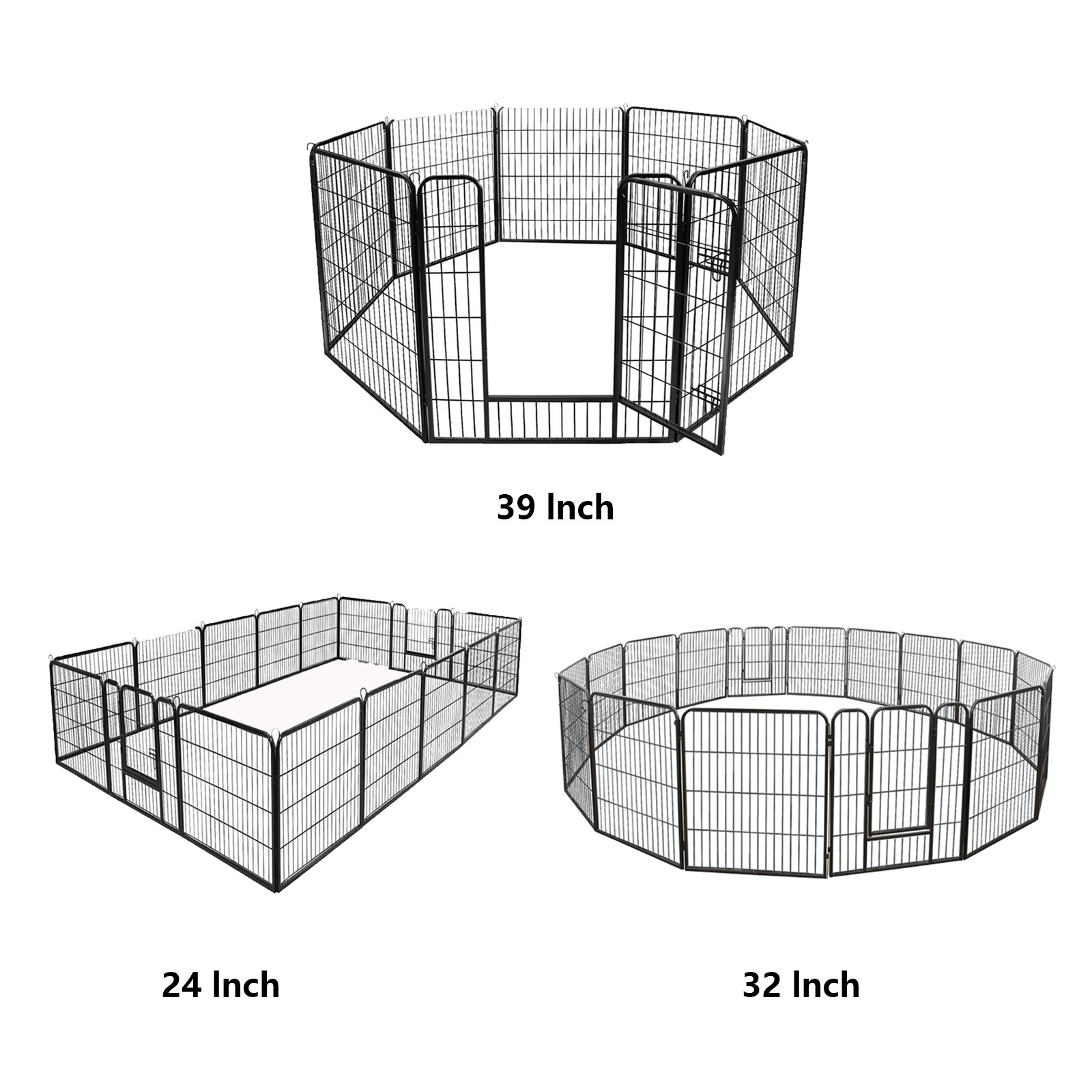 Dog Playpen Outdoor 8/16 Panels Pet Dog Fence Exercise Pen w/Door 24/32/40 Inch